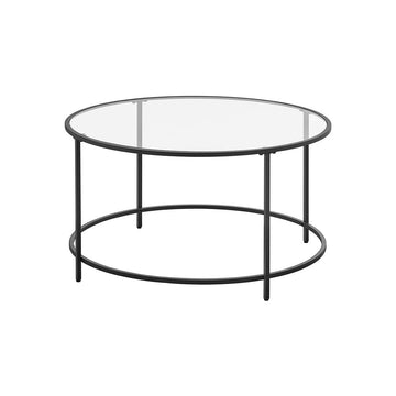Ronde salontafel met glazen blad - industrieel - staal - zwart - 84 x 45,5 cm