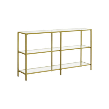 Consoletafel 3-laags Goud Staal en Gehard Glas 130x30x73 cm