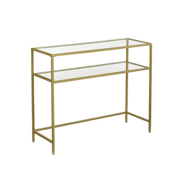 Gouden consoletafel van metaal en glas - 100 x 35 x 80 cm