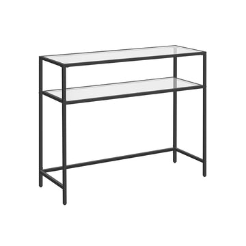 Zwarte metalen consoletafel met glas - haltafel - sofatafel - 100 x 35 x 80 cm