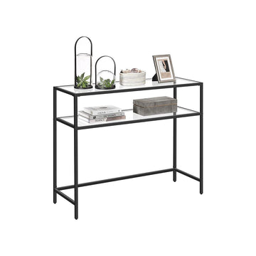 Consoletafel met 2 planken - metaal en glas - zwart - 100 x 35 x 80 cm