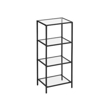Vrijstaand rek met 4 planken - metaal/glas - zwart - 40 x 30 x 95 cm