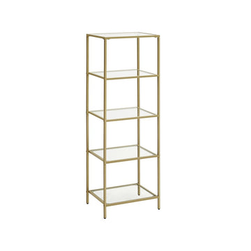 Staand rek - 5 glazen planken - staal/gehard glas - goud - 40 x 30 x 124,5 cm