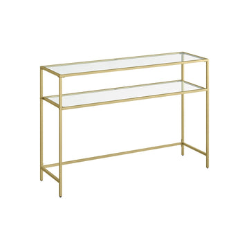 Goudkleurige transparante consoletafel van glas met stalen frame - 35 x 120 x 80 cm
