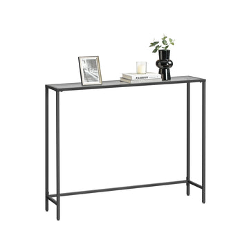 Konsolentafel met glazen blad voor woonkamer | Tintenzwart-leigrijs | 100x20x80 cm