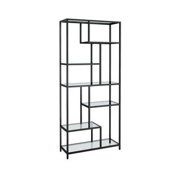 Zwarte stellingkast met glazen planken – veiligheidsglas, staal, 30 x 80 x 180 cm