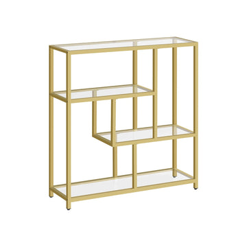 Glazen boekenkast - 4 planken - gehard glas - staal - 30 x 100 x 103 cm - transparant lichtgoud