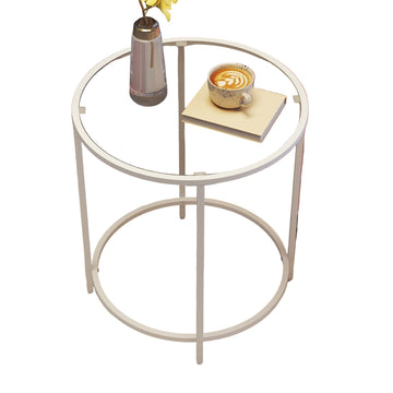 Witte bijzettafel met glazen blad - staal - 50 x 55 cm