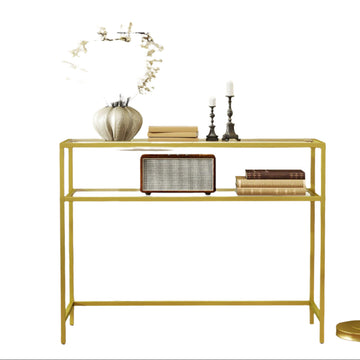 Consoletafel - goud - metaal en glas - 100 x 35 x 80 cm