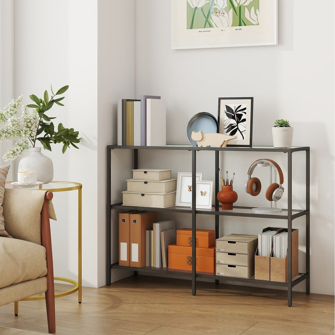 Svart konsolbord - hallbord - stål och glas - 100 x 30 x 73 cm