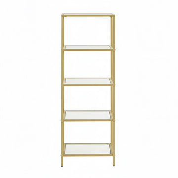 5-laags glazen rek boekenkast opbergrek | Goudkleurig | 40x30x124,5 cm