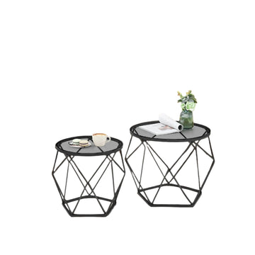 2-delige set salontafels van hard glas en staal - 50x40 & 40x36 cm