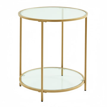 Ronde bijzettafel met gehard glas en metalen frame | Goud | 50x50x55 cm