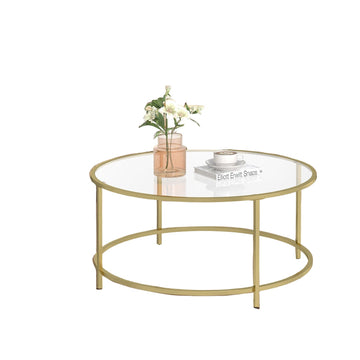 Glazen salontafel - retro accenttafel - gouden ijzeren frame - 84 x 84 x 45,5 cm