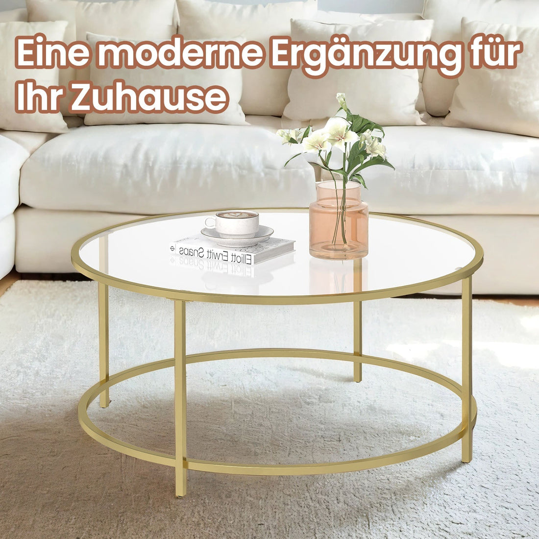 Couchtisch aus Glas - Retro-Akzenttisch - Gestell aus goldenem Eisen - 84 x 84 x 45,5 cm