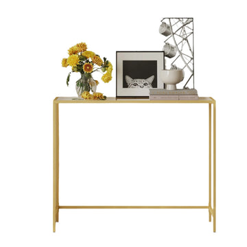 Gouden consoletafel - glazen blad - metalen frame - 100 x 35 x 80 cm