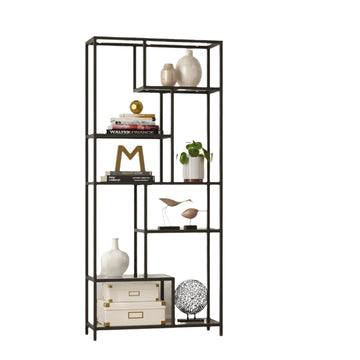 6-laags boekenrek - glazen legplank - staand rek - hardglas, staal - 30x80x180 cm - max. 40 kg