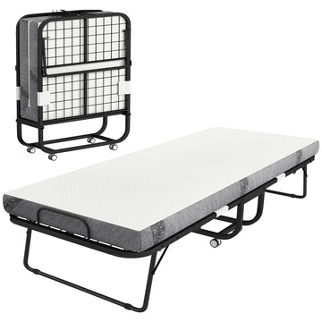 Opklapbaar logeerbed met matras | Kleur: Wit+Zwart | Afmetingen: 90x200x42.5 cm