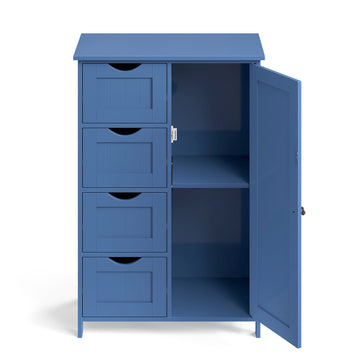 Badkamerkast met 4 laden, opbergkast | Blauw | 55x30x82 cm