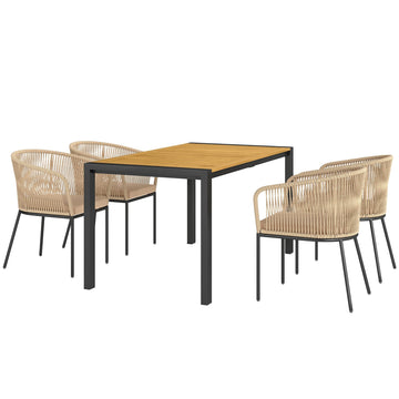 5-delige tuinset met tafel en stoelen | Kleur: Bruin, Geel | Afmetingen: 56x57x75 cm
