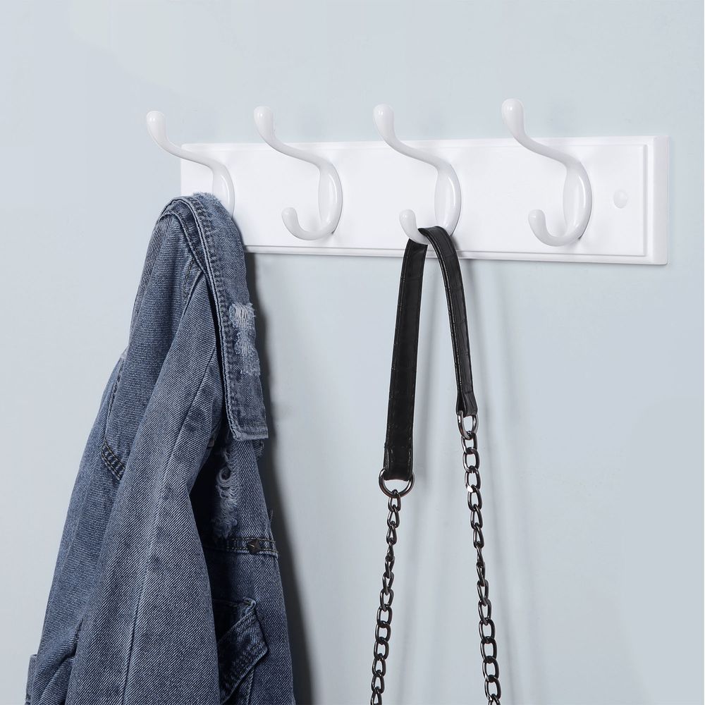 Wandgarderobe mit 4 Haken, weiß, 40 x 9 x 7 cm