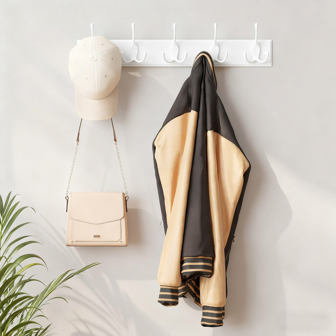 Wandgarderobe met metalen haken voor jassen en hoeden | Wit | 50.4x7x10.5 cm