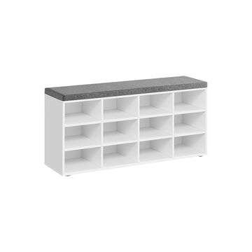 Schoenenbank met opbergruimte – 12 vakken – wit/grijs – 30,3 x 104 x 48 cm