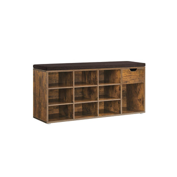 Schoenenbank met opbergruimte, vintage bruin, kussen, 30 x 104 x 48 cm
