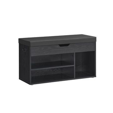 Schoenenbank met schoenenrek - 3 open vakken - zwart - 30 x 80 x 44 cm