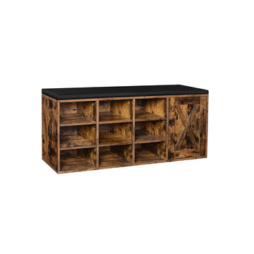 Schoenenbank vintage - 9 vakken - verstelbare planken - gewatteerde zitting - bruin - 110 cm