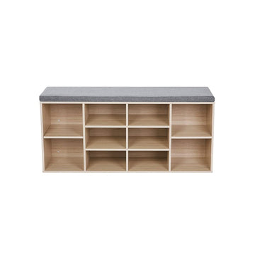 Schoenenbank met kussen, 10 vakken, schoenenrek, linnenlook, 104 x 30 x 48 cm