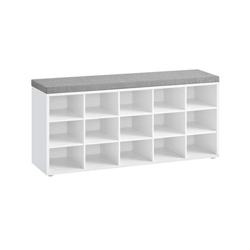 Schoenenbank met opbergruimte, schoenenrek, spaanplaat, wit-grijs, 105 x 30 x 48 cm