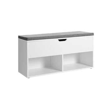 Schoenenbank met opbergruimte - 2 open vakken - zitbank - wit/grijs - 100 x 30 x 48 cm