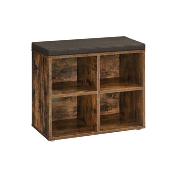 Vintage schoenenbank met opbergruimte, bruin-bordeaux, 30,5 x 59,6 x 48 cm