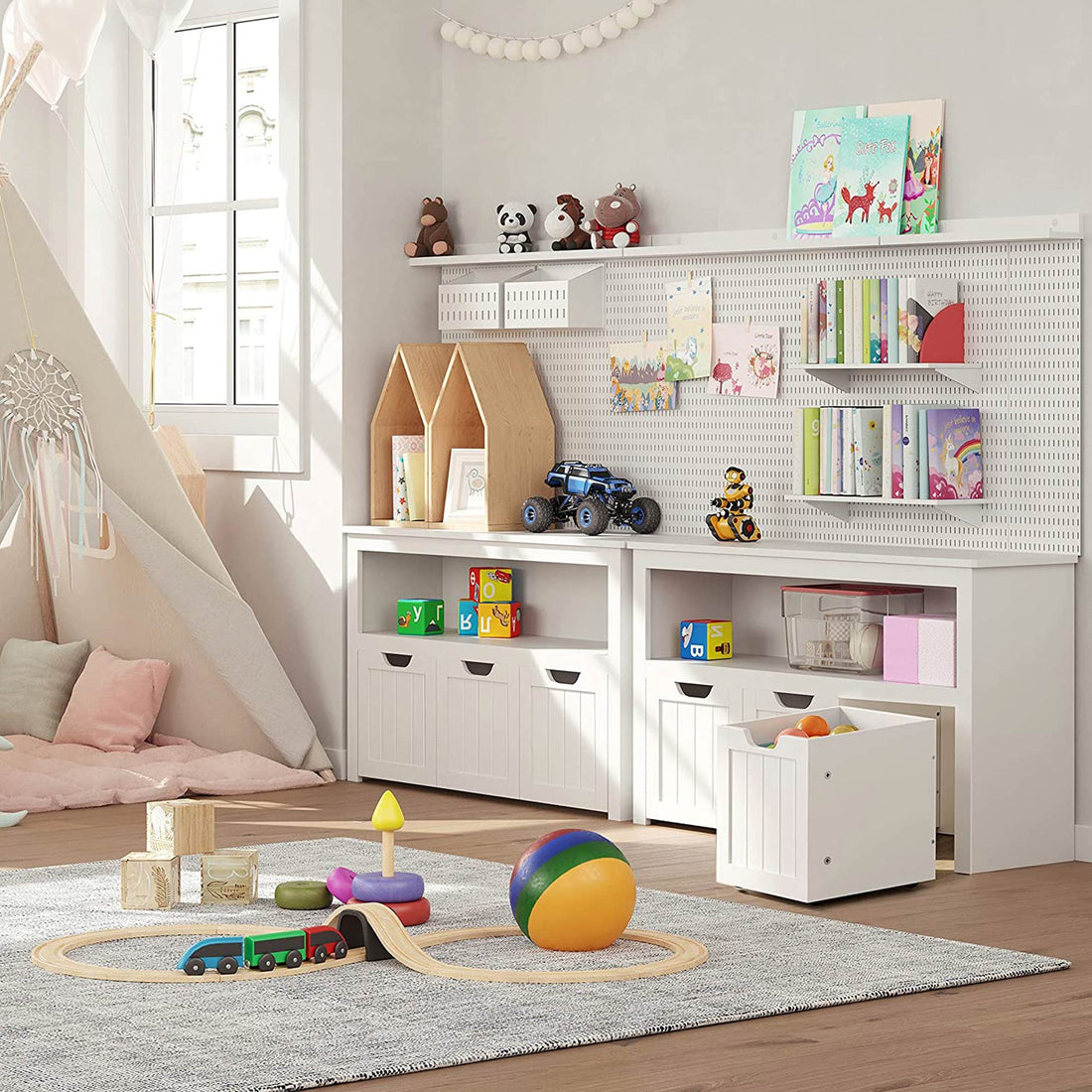 Witte opbergkast MDF, 102 x 30 x 60 cm, draagvermogen 45,4 kg, met accessoireset