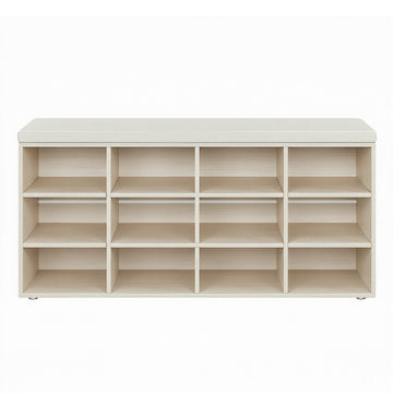 Zitbank met opbergruimte en schoenenrek met kussen, 12 vakken | Beige | 104x30,3x48 cm