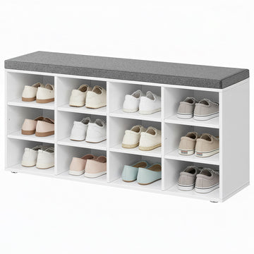 Schoenenbank met schoenenrek en opbergruimte | Wit-grijs | 104x30,3x48 cm