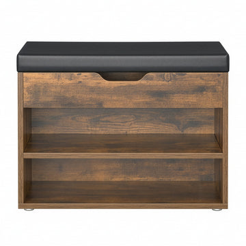 Schoenenbank met schoenenrek, zitkussen en 3 niveaus | Vintagebruin | 60x30x44 cm