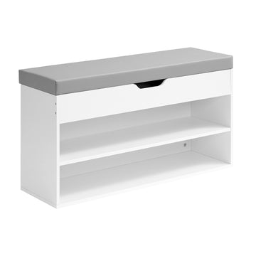Schoenenbank met zitkussen, schoenenrek met 3 niveaus | Mat wit duifgrijs | 80x30x44 cm