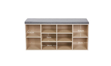 Schoenenbank - Schoenenrek - Ruimtebesparend - 10 vakken - 104 x 30 x 48 cm - houtlook