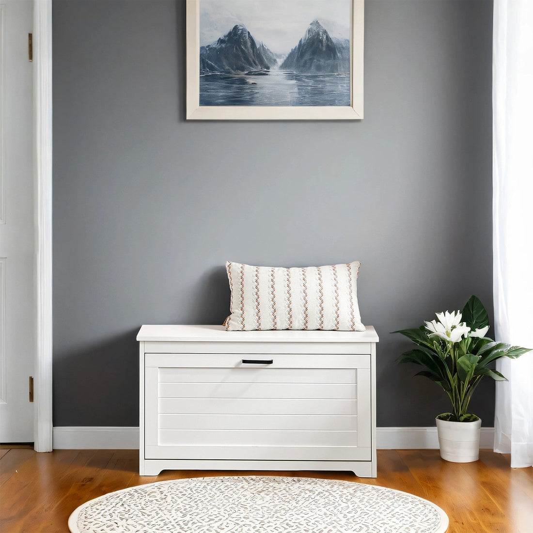 Witte schoenenbank - houten halbank met opbergruimte - 100 kg - 80 x 30 x 46 cm