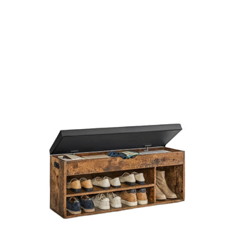 Bruine schoenenbank met opbergruimte, gewatteerde zitting, 30 x 100 x 44 cm