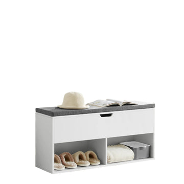 Schoenenbank met opbergruimte - gewatteerde zitting - E1-hout - 100 x 30 x 48 cm