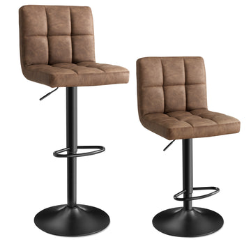 Barstoelen 2-delige set verstelbaar met rugleuning | Walnootbruin | 44,5x43x95-115 cm