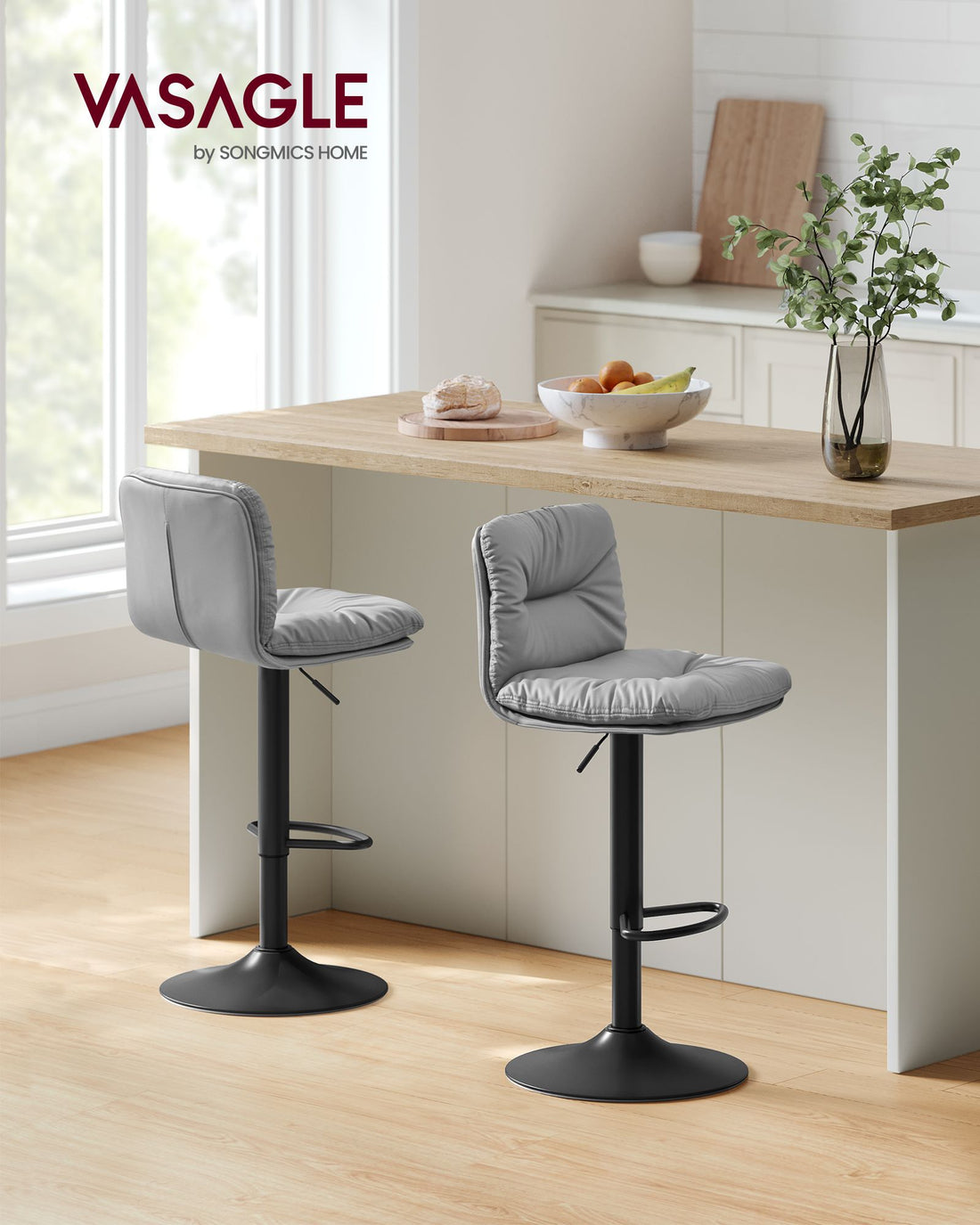 Justerbara barstolar 2 st grå – PU, metallram – 47 x 41 x 89–110 cm
