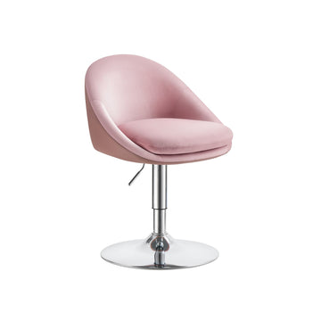 Roze fluwelen PU-lederen stoel, verstelbaar, chromen voet, 52,5x50x81,5-93,5 cm, 6,8 kg