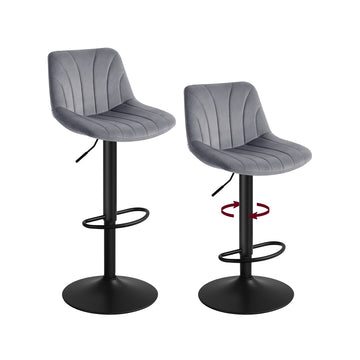 Set van 2 barkrukken met rugleuning en draaibare zitting | Leigrijs | 43x46,5x88-108 cm