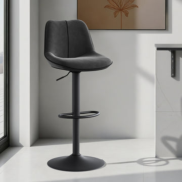 2 verstelbare barstoelen met draaizitting en fluwelen bekleding | Grijs | 45x49,5x88,5-109,5 cm