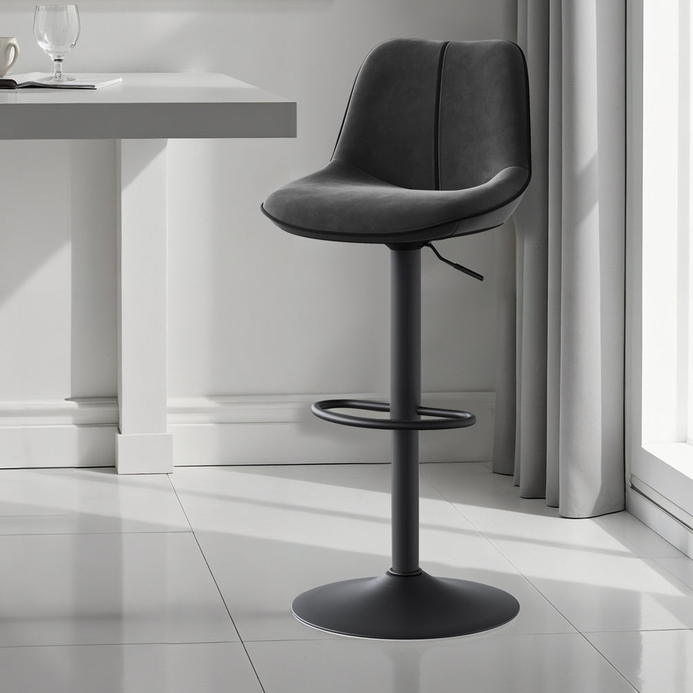 2 verstelbare barstoelen met draaizitting en fluwelen bekleding | Grijs | 45x49,5x88,5-109,5 cm