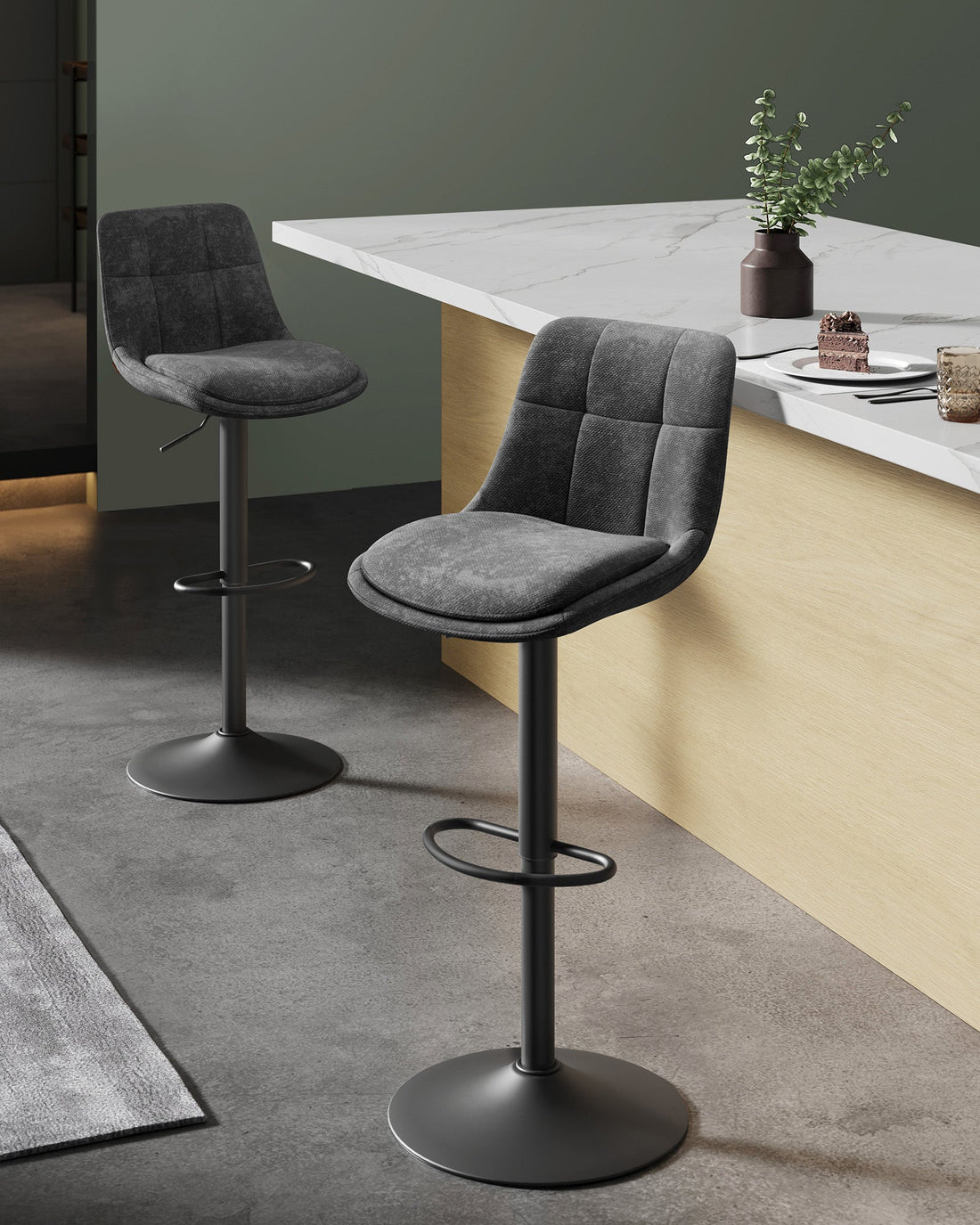 Verstellbares Barhocker-Set - grau - bequeme Rückenlehne und Fußstütze
